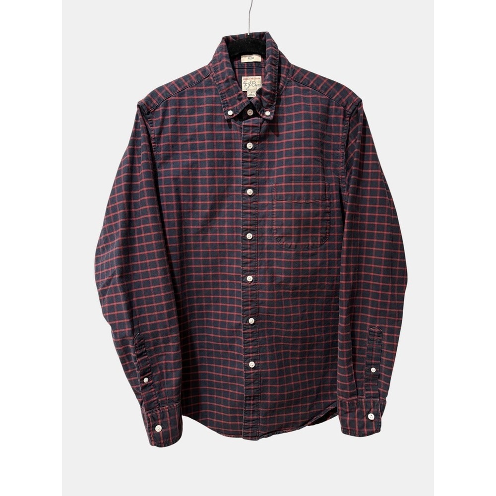 J.Crew Slim American Pima Cotton Shirt Navy Red Check Button Down Workwear/S